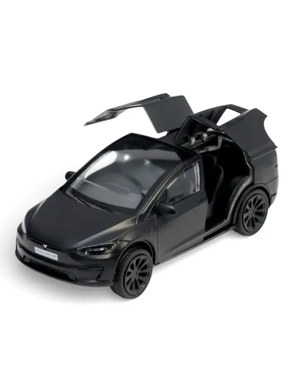 Машина металлическая Tesla Model X Plaid, 12 см, свет и звук, открываются двери, инерция, черная матовая