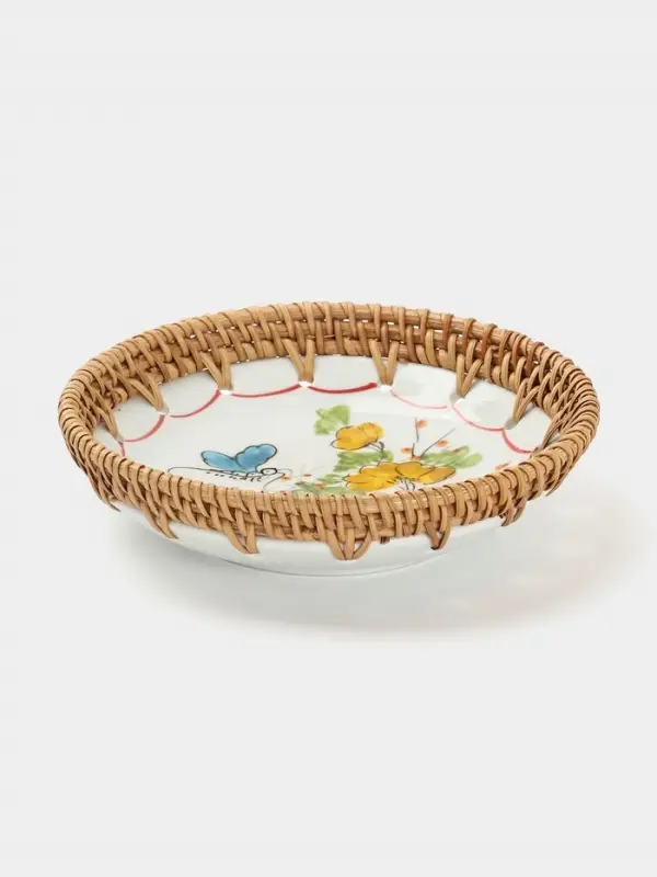 Тарелка керамическая с ротангом, 18&times;18&times;3.7 см, МИКС