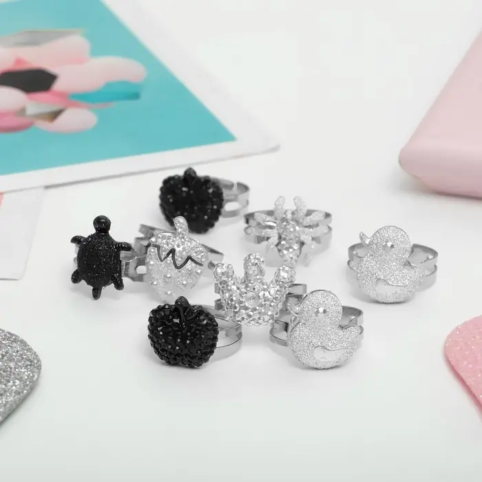 Кольцо «Выбражулька» металлик, форма МИКС, серебристо-чёрное