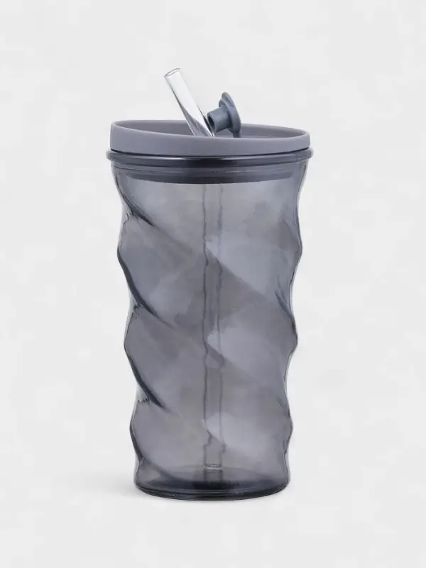 Стакан с трубочкой "Вихрь" 500 мл, 8х8х16 см, силиконовая крышка, черный