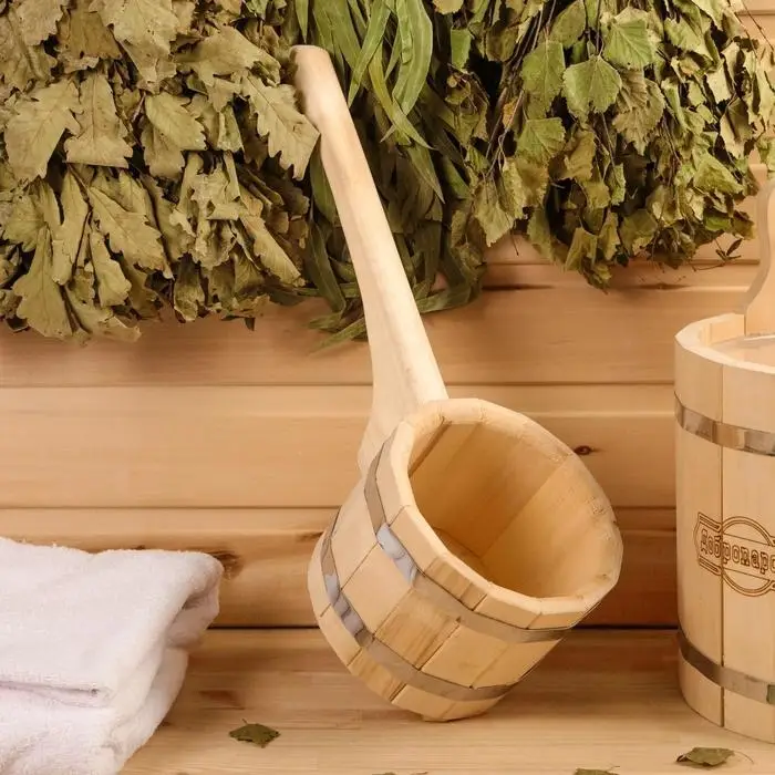 Ковш - черпак для бани и сауны, 1.5 л, липа, нержавеющий обруч, 48 см, 855 г, &laquo;Добропаровъ&raquo;