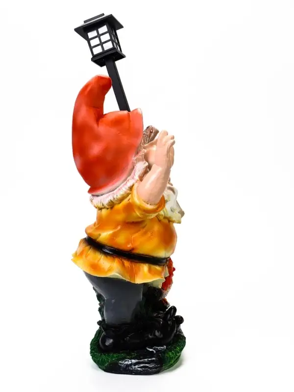 Садовая фигура - фонарь &laquo;Гном с фонарем и петухом&raquo; из полистоуна, 31&times;23&times;56 см