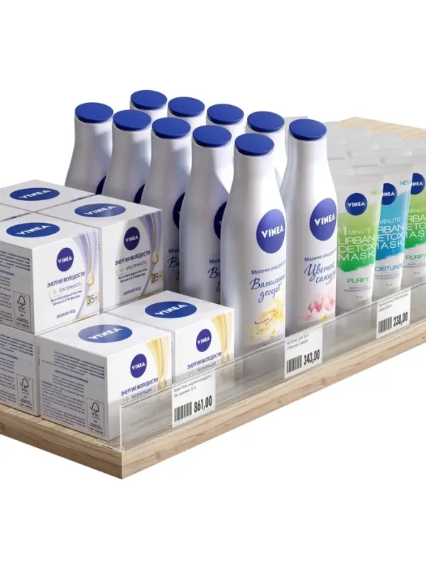 Ценникодержатель полочный самоклеящийся с ограничителем, 1000 мм, прозрачный