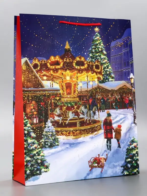 Пакет подарочный новогодний ламинированный, «Новогодний парк» , 33×10×42.5 см
