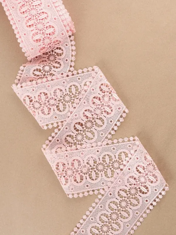Кружево гипюровое, 83 мм, 11&plusmn;1 м, цвет нежно-розовый