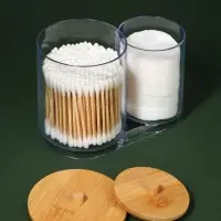 Органайзер для ватных палочек и дисков BAMBOO, с крышкой, 15.5&times;8.5&times;12 см, прозрачный, коричневый