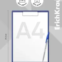 Планшет с зажимом А4, 2 мм, ErichKrause Standard, картон/бумвинил, синий (клипборд)