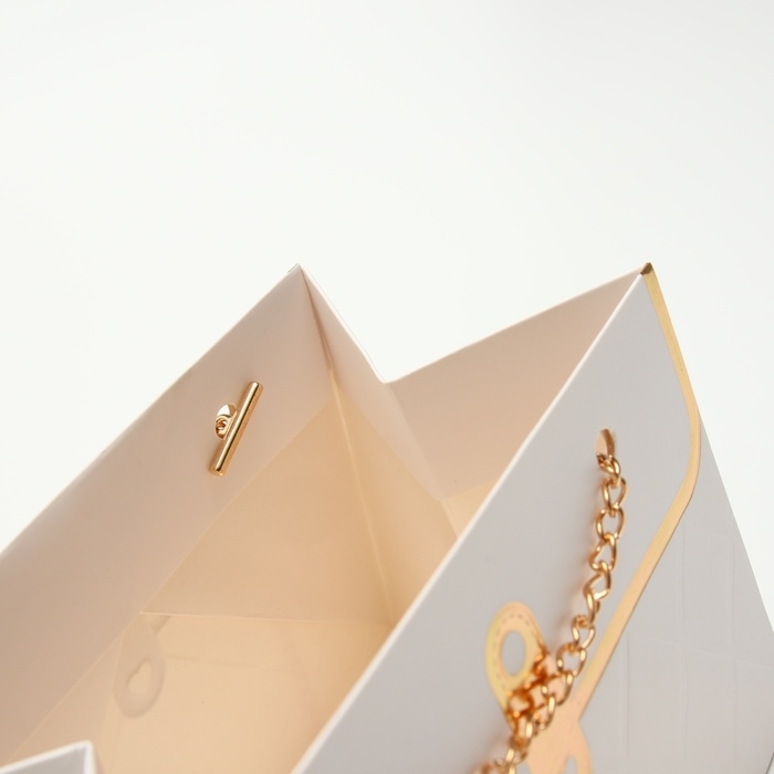 Пакет для цветов, ручка цепь,  Пакет для цветов, ручка цепь, "Белый", с золотым тиснением, 15 х 10,5 х 10 см