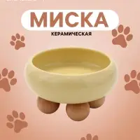 Миска &laquo;Шаг вперед&raquo;, 300 мл, 12.4&times;5 см, подставка, 15.2&times;12.4&times;8.8 см, керамика, жёлтая