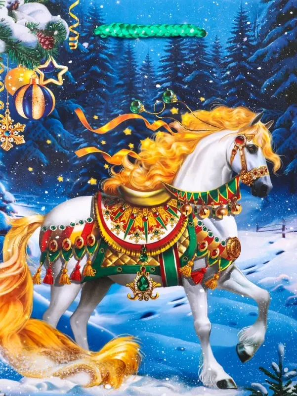 Пакет подарочный новогодний ламинированный, «Новогодний конь» , 18×10×22.3 см