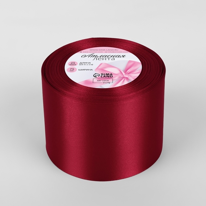 Лента атласная, 75 мм × 23 ± 1 м, цвет глубокий красный №33 Лента атласная, 75 мм × 23 ± 1 м, цвет глубокий красный №33