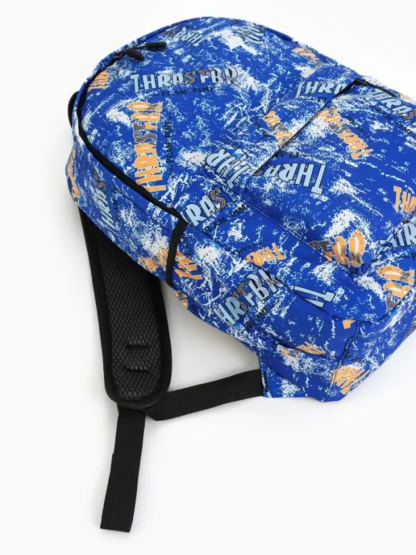 Рюкзак школьный на молнии, с карманами, принтом, размер 30&times;13&times;42 см, синий