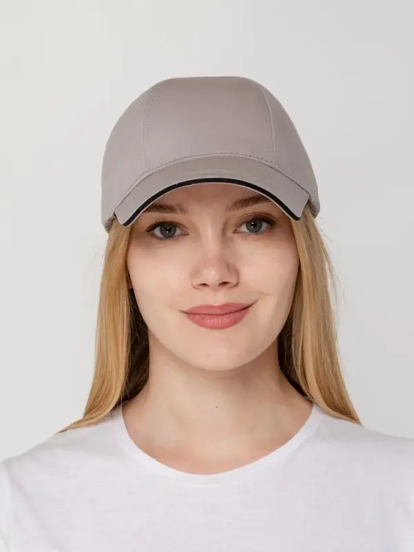 Бейсболка Canopy, серая с черным кантом Бейсболка Canopy, серая с черным кантом