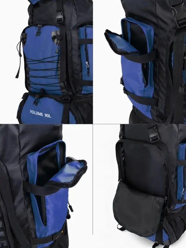 Рюкзак туристический, 90 литров, 6 наружных карманов, шнуровка, синий