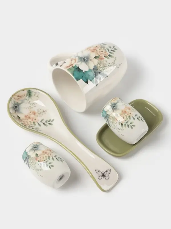 Набор для специй Доляна &laquo;Цветы&raquo;, 2 предмета: солонка, перечница 130 мл, доломит, белый