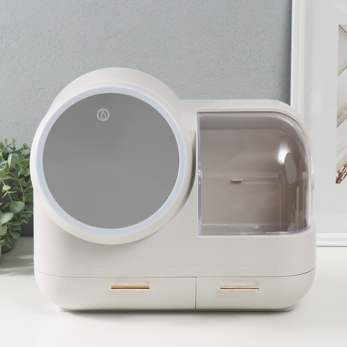 Шкатулка для косметики пластик, зеркало с подсветкой Шкатулка для косметики пластик, зеркало с подсветкой "Белоснежная" 37,5х22х31 см