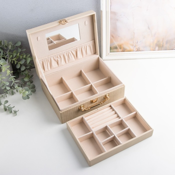 Шкатулка кожзам для украшений  Шкатулка кожзам для украшений "Кейс. Текстура" бежевая 24х17,5х9,5 см