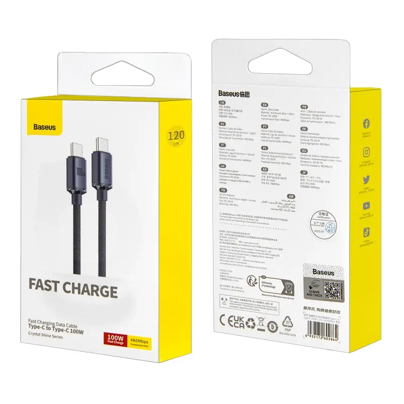 *Кабель Type-C на Type-C 100W 1.2m Baseus синий CAJY000601 *Кабель Type-C на Type-C 100W 1.2m Baseus синий CAJY000601