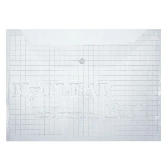 Папка-конверт на кнопке, А4, 120 мкм, Calligrata &laquo;Клетка&raquo;, прозрачный, бесцветный