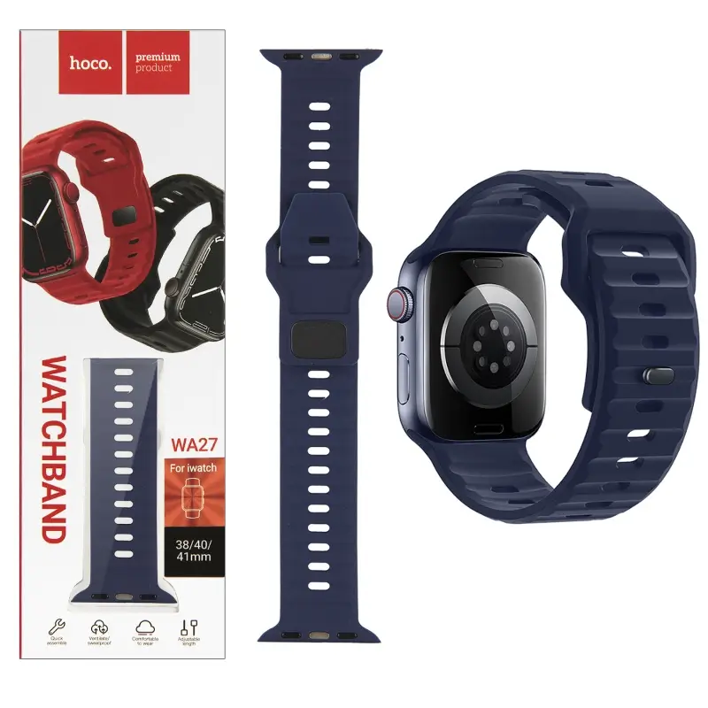 Ремешок для Apl watch 38/40/41mm WA27 stepped pattern solid color silicone strap Navy Blue HOCO