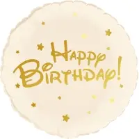 Воздушный шар фольгированный 18" круг "Happy Birthday (золотые звезды)" в инд.уп.