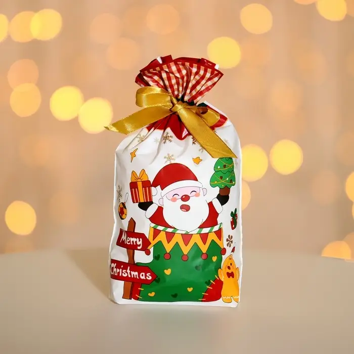 Пакет полиэтиленовый подарочный, с завязками  Пакет полиэтиленовый подарочный, с завязками "Подарки" МИКС, 15х23 см