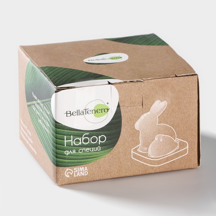 Набор фарфоровый для специй на бамбуковой подставке BellaTenero «Зайцы», 3 предмета: солонка 50 мл, перечница 20 мл, подставка, цвет белый и чёрный Набор фарфоровый для специй на бамбуковой подставке BellaTenero «Зайцы», 3 предмета: солонка 50 мл, перечница 20 мл, подставка, цвет белый и чёрный