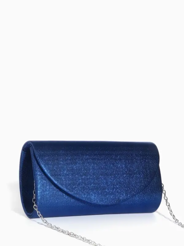 Сумка-клатч вечерняя на магните, на серебристой цепочке, синяя