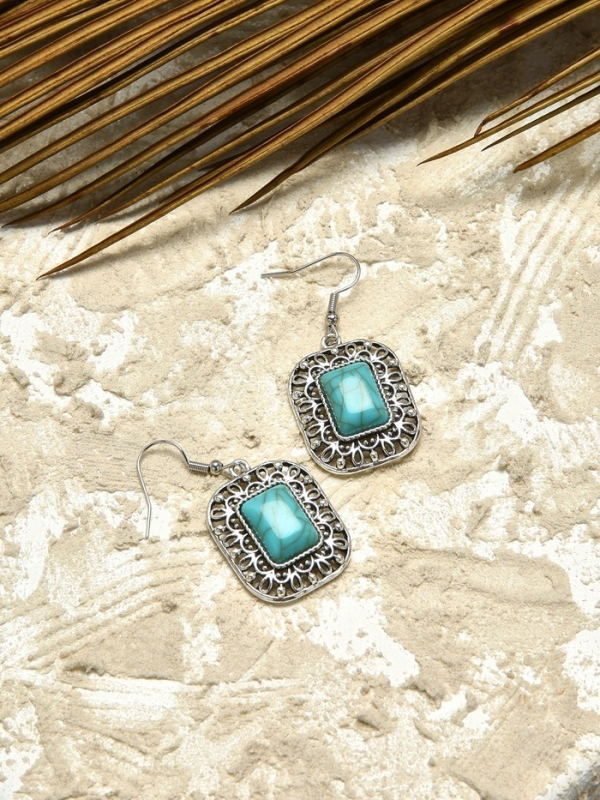 Серьги «Бирюзовый мир» прямоугольник, цвет голубой в чернённом серебре Серьги «Бирюзовый мир» прямоугольник, цвет голубой в чернённом серебре