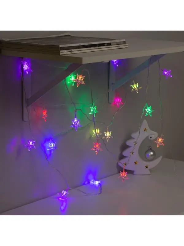 Гирлянда &laquo;Нить&raquo; 5 м с насадками &laquo;Звезда средняя&raquo;, IP20, прозрачная нить, 20 LED, свечение мульти (RG/RB), мигание, 220 В