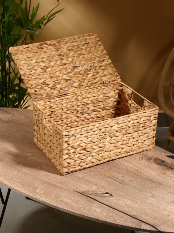 Корзинка прямоугольная с крышкой, 40×25×18 см, водный гиацинт Корзинка прямоугольная с крышкой, 40×25×18 см, водный гиацинт