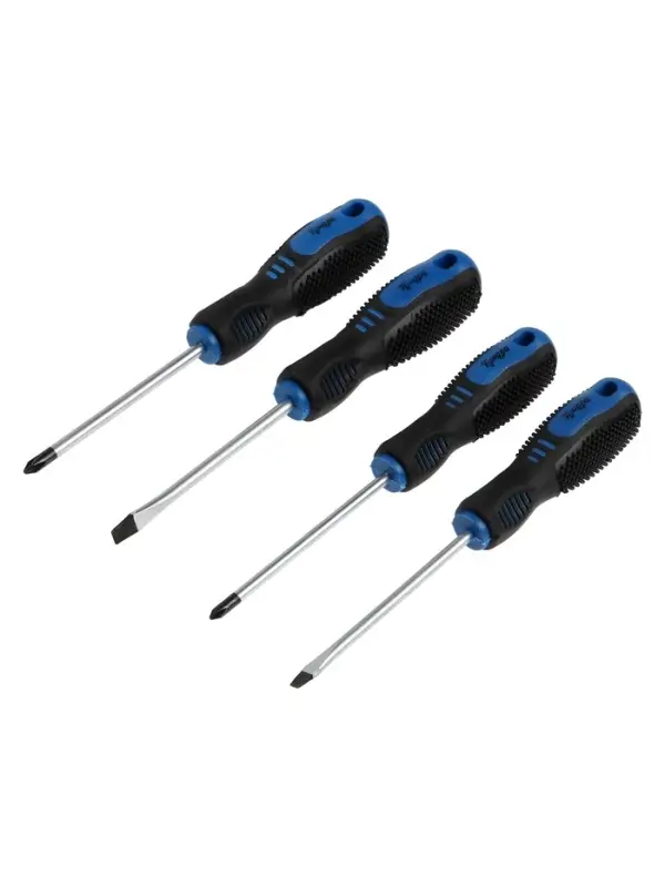 Набор отверток ТУНДРА, CrV, хром, магнит, 2К рукоятки, PH1, PH2, SL5, SL6&times;100 мм, 4 шт.