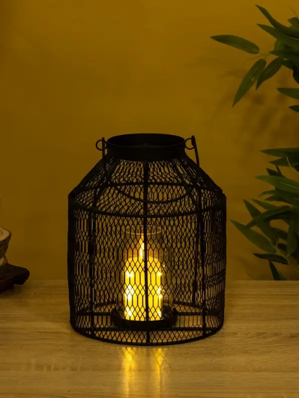 Подсвечник фонарь со стеклянной колбой 20х20х26 см, d 9 см, металл, цв. черный