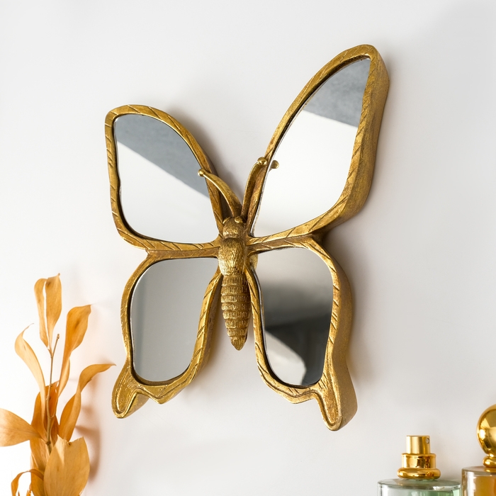 Панно интерьерное полистоун  Панно интерьерное полистоун "Зеркальная бабочка" золото 25х3х23 см