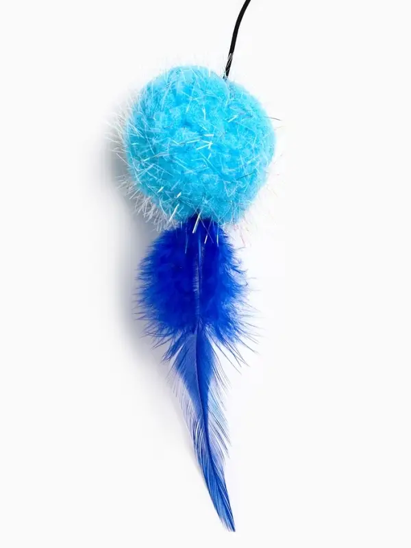 Дразнилка - удочка &laquo;Мячик с перьями&raquo;. на деревянной палочке, цвет МИКС