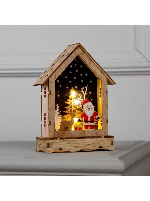 Светодиодная фигура &laquo;Дом с Дедом Морозом&raquo; 12&times;17&times;4 см, дерево, от батареек АААх2, свечение тёплое белое