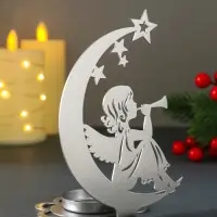 Подсвечник новогодний "Рождественский месяц" серебряный 7,1х10,8х14,7 см