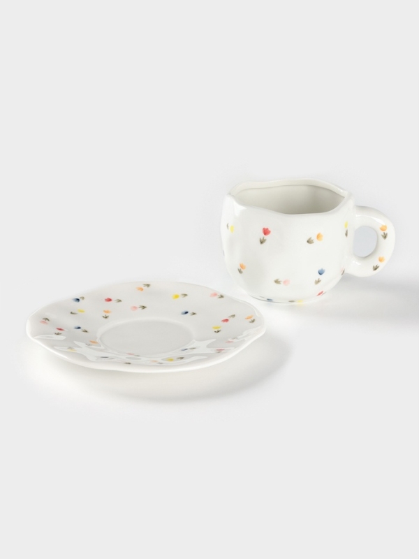Чайная пара Доляна «Цветочное утро», чашка 220 мл, блюдце d=16 см, ручная роспись, керамика, белая