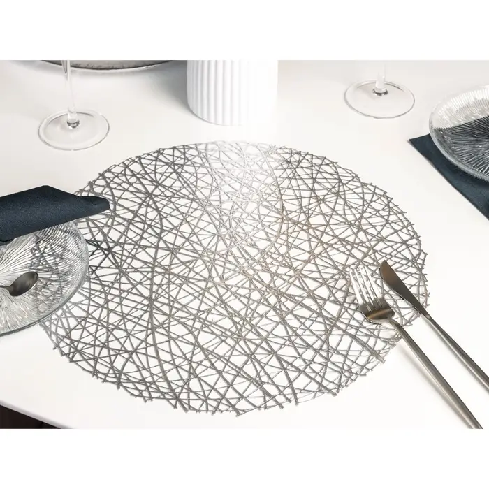 Салфетки сервировочные на стол Доляна &laquo;Паутинка&raquo;, d=38 см, 4 шт., серебряные