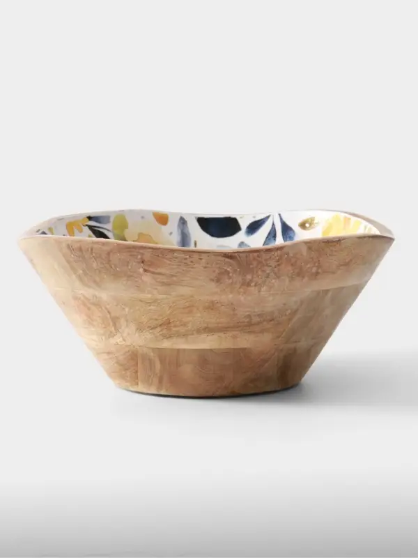 Салатник &laquo;Желтые и синие цветы&raquo;, 29&times;29&times;11 см, дерево манго