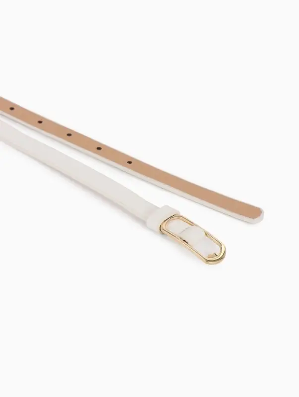 Ремень женский тонкий, 110&times;1.5 см, золотистая пряжка металл, белый