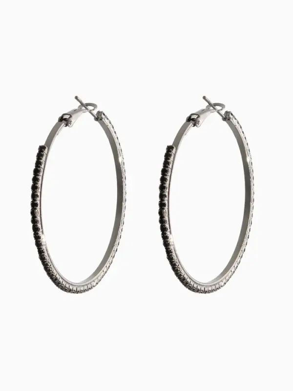 Серьги кольца со стразами QF &laquo;Сумерки&raquo;, d=5 см, чёрные в серебре