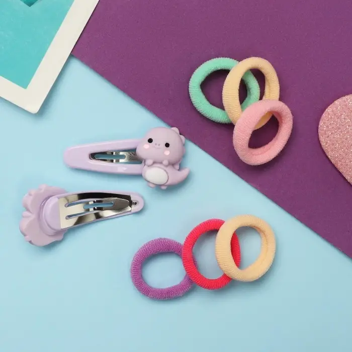 Набор для волос Набор для волос "Карамель" (10 резинок 1,5 см, 2 невидимки 3,5 см) дракончики, сиреневый