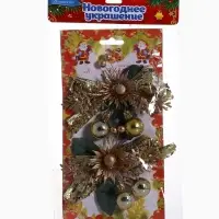 Ёлочные игрушки 2 шт. &laquo;Зимнее волшебство. Зимнее чудо&raquo; пластик, цветок шарики, 12&times;11 см, золото