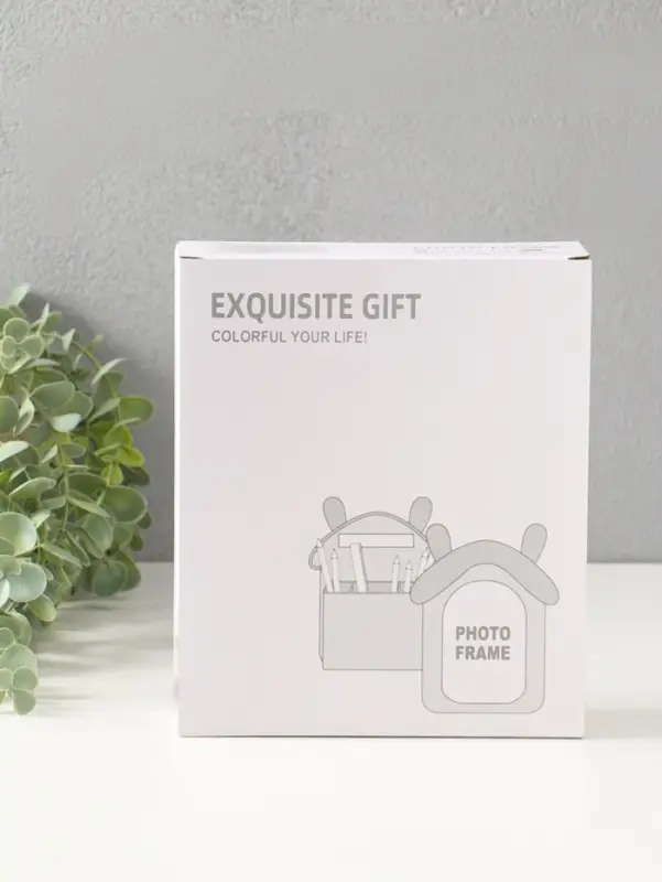 Фоторамка пластик карандашница 10х15 см "Домик с ушками мишки" бело-бежевый 4,8х16,7х20 см   1096452