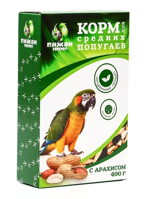 Корм &laquo;Пижон&raquo; для средних попугаев, с орехами, 400 г