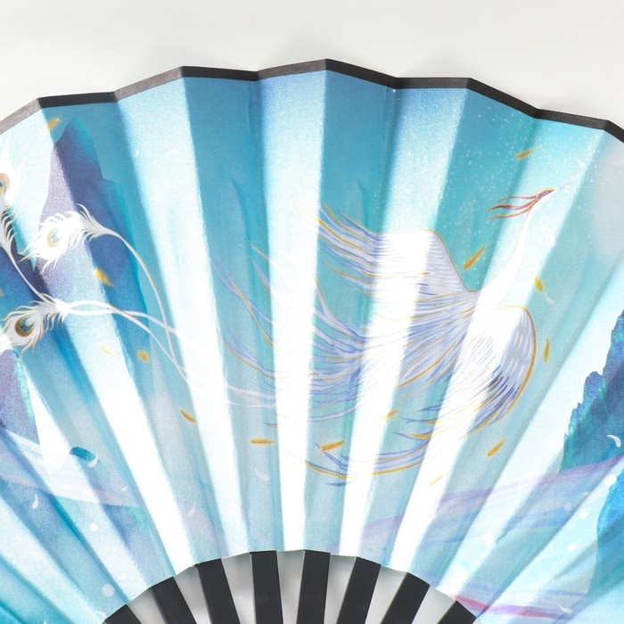 Веер пластик, текстиль h=27 см  Веер пластик, текстиль h=27 см "Феникс полёт в горах" с кисточкой