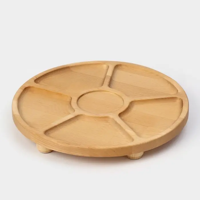 Менажница Adelica &laquo;Фортуна&raquo;, 6 секций, на ножках с соусницей, d=30 см, 70 мл, дерево берёза