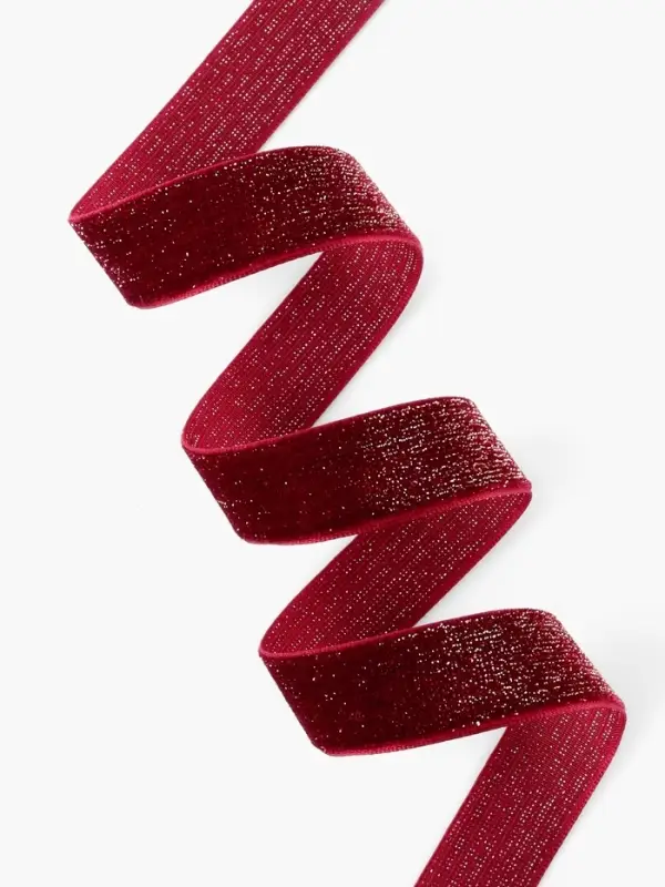 Лента бархатная, с золотым люрексом, 20 мм, 18&plusmn;1 м, бордовая №46