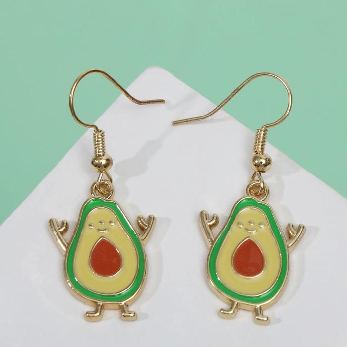 Серьги эмаль &laquo;Авокадо&raquo; весёлый, цветные в золоте
